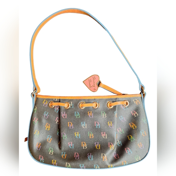 EUC Dooney & Bourke Signature Monogram Baguette Y2K Shoulder Bag Rainbow zipper! - Picture 2 of 14